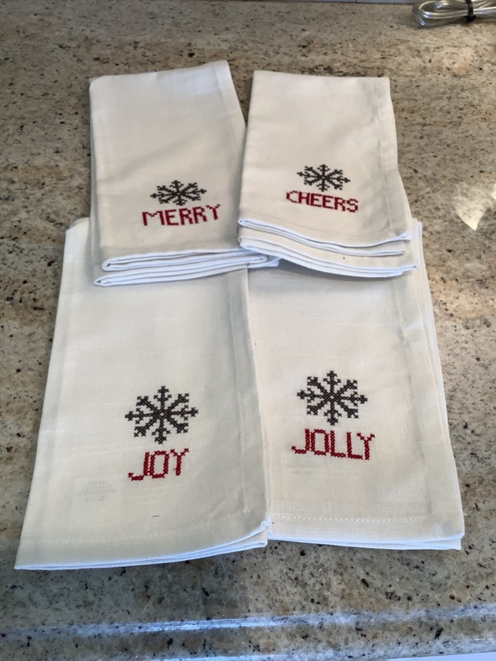 Threshold White Holiday Embroidered Napkin Set with Red and Gray Accents